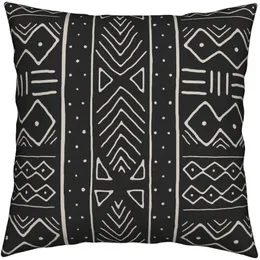 FJTP Afrikalı Mudcloth Siyah Beyaz Keten Pamuk Gizli Fermuar Atma Yastığı Kapakları 16x16 in (İki taraf)