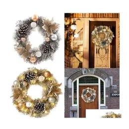 Decorative Flowers Wreaths Lambs Ear Wreath Small Simple Christmas Sier Grey Rattan Circle For The Front Door 18 Inches Drop Deliv Dhtoi