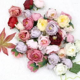 Kwiaty dekoracyjne 10 szt. /Torby głowy róża ręcznie robiona wieniec materiał Ins Wind Flower Art Retro Camellia Dekoracja ślubna sztuczna