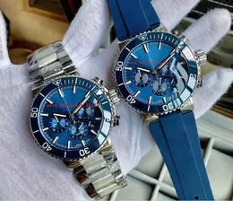 2 Stil Süper Kaliteli Erkekler 46mm Mavi Dial Sapphire Aydınlık Otomobil Tarihi Japonya Çok Fonksiyonlu Kuvars Kronograf 316 L Çelik Erkek Kol saatleri