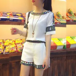 Two Piece Dress Women's Casual Cotton Suit 2022 New Summer Fashion High Waist And Off-shoulder Short Sleeve Top Wide Leg Shorts 2 Two Piece Set T230113