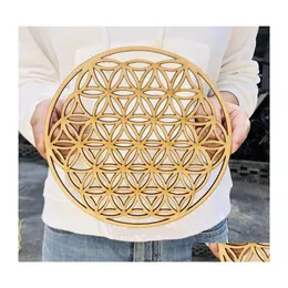 Party Decoration Flower Of Life Energy Mat Slice Wood Base Handmade Coasters Laser Cut Wall Art Home Decor Making Sacred Geometry Dr Dhfg3