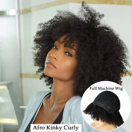 Glueless afro kinky lockigt mänskligt hår peruk för kvinnor brasiliansk hår redo att bära full volym kinki culr ingen spets fram peruker med babyhår 150% förnekning 14 tum