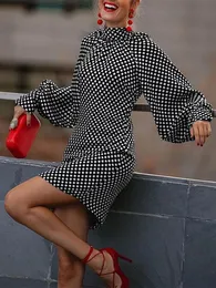 Sıradan elbiseler zanzea moda ol bohem elbise kadınlar puflu manşon sundress casual polka dot diz bestido parti tatil baltlenek bornoz longue 7 230113