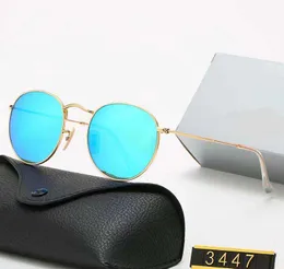 2023 Clássico Redondo Marca Design Óculos de Sol UV400 Óculos de Metal Moda Armação Dourada Óculos de Sol Masculino Feminino Espelho 34447 Óculos de Sol Polaroid Lentes de Vidro de Condução