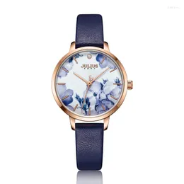 Wristwatches Julius Watch Fashion Elegant Quartz Women Leather Bracelet Flower Dial Design Marque De Luxe Original Clock JA-1101