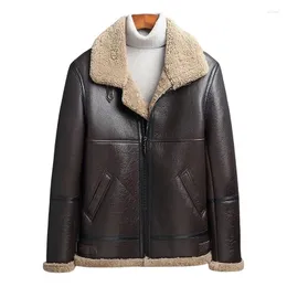 メンズジャケット2023年冬メンズシャーリング濃厚な本物のレザーファッションコート高品質の毛皮フリースライナー服