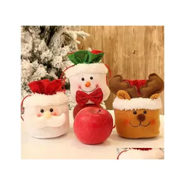 Przyjęcie uprzywilejowane świąteczne cukierki Prezent Dstring Torby Santa Claus Snowman Elk Xmas Tree Decoration