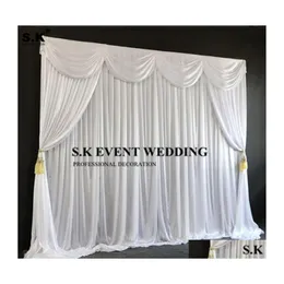 Party Decoration 3X Black White Ice Silk Wedding Backdrop Curtain With Swag Drapery Stage Background Po Booth Event Drop Delivery Ho Dhnhm