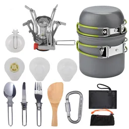 Camping Cookware Set Portable Hiking Picnic Cookware Mini Gas Stove Sets Camping Tableware Pot Pan Outdoor Travel Supplies