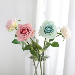 Fiori decorativi ramo singolo seta artificiale rosa matrimoniale arredamento tavolo da casa bouquet lungo organizzare piante finte regali di San Valentino
