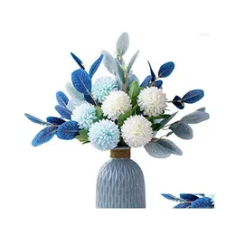 Decorative Flowers Wreaths Artificial Flower And Vase Fake Hydrangea Arrangement Used For Home Office Party Wedding Table Dining D Dh0Oc