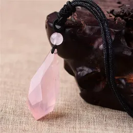 Hänge halsband naturliga rosekvartz rosa rock crystal trollstav reiki helande energi sten lycklig kärlek gåva män kvinnor smycken halsband