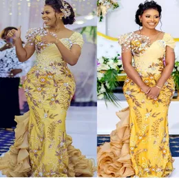 아랍어 ASO EBI Mermaid Gold Prom Dresses Crystals Beaded Lufurious Evening Party Second Party Second Reception Engagement Gowns Dress ZJ077 407