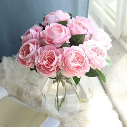 Dekoracyjne kwiaty sztuczne majsterkowanie bukiet Big Head Pink Silk Peony Fake Free Flower for Home Wedding Decoration Indoor Single Rose