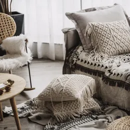 Poduszka dunxdeco osłona dekoracyjna obudowa prosta świeża bohemia geometryczna bawełniana gwint 3D makrama sofa krzesło kussyn