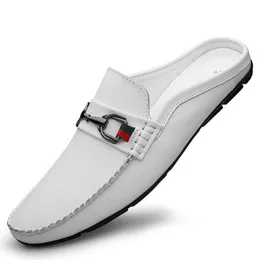 Klädskor män äkta lädermulor lyx varumärke avslappnad halva slip på loafers sommar droppar 230114