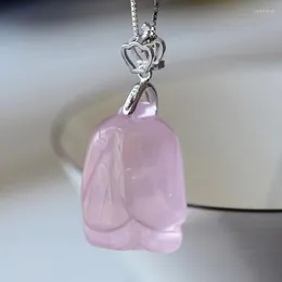 Anhänger Halsketten Großhandel Rosa Natürliche Kristall Anhänger Hand Geschnitzte Magnolia Blume Halskette Glück Für Frauen Mode Schmuck