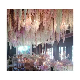 Decorative Flowers Wreaths Arrival Elegant Artificial Hydangea Silk Flower Vine Home Wall Hanging Wisteria Garland 14 Colors Avail Dhqof