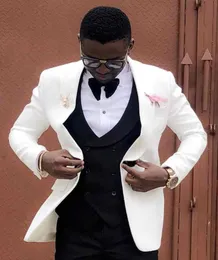 Men's Suits & Blazers Fashion Wedding Male Suit Shawl Lapel White Jacket With Black Vest For Trajes Para Hombre Slim Groom Custom Made 3 Pie