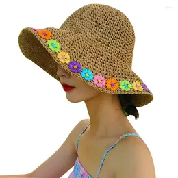 Breite Krempe Hüte Eltern-Kind Bast Blumen Sonnenhut Floppy Sommer für Frauen Strand Panama Stroh Kuppel Eimer Femme Schatten