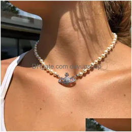 Pendant Necklaces Pearl Necklace Women Designer Design Beaded Ladies Diamond Pin High Quality Pearles Neckla Dhwvd