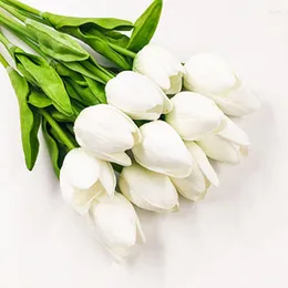 Kwiaty dekoracyjne ipopu 20pcs pu tulip sztuczny prawdziwy dotyk ślub mini do domu el dekoracja