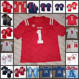 American College Football Wear 2022 NCAA Custom Stitched Ole Miss Rebels Football Jersey 1 A. J. Brown 14 Bo Wallace 10 Jor Dan Ta'amu 74 Greg Little Jerseys #9 Dawson