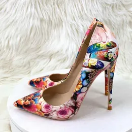 Dress Shoes Beautiful Flower Decoration 12cm 10cm 8cm High Heels Pointed Toe Size 33-45 Party Dating Sexy Fashion Women Pumps QP189 ROVICIYA