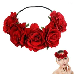 Decorative Flowers Rose Floral Crown Garland Women Flower Hair Headband Halo Headpiece Wedding Party Rosy