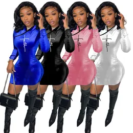 Designer Velvet Dresses Women Fall Winter Long Sleve Bodycon Faith Dress Velour Mini Skirt Casual Hip Packaged Dress Night Club Wear Bulk items 8352-1