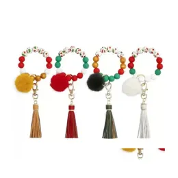 Christmas Decorations Halloween Bracelet Keychains With Tassel And Pomom Sile Rubber Saint Skl Bracelets Car Keychain Holder Women W Dhfpq