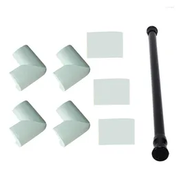 Bath Accessory Set 1Pcs Spring Extendable Loaded Curtain Rail Pole Window Tension Rod 40-70Cm & 4Pcs Baby Safety Corner