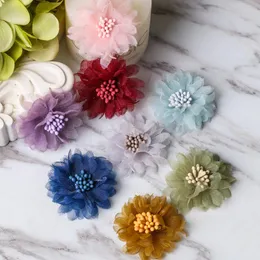 Dekorativa blommor 10st mini chiffon tyg för tjej pannband hårklipp diy kläder kepsar huvudkläder tillbehör