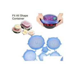 Other Kitchen Tools 6Pcs/Set Reusable Sil Stretch Lids Lid Sile Food Wrap Bowl Pot Er Pan Cooking Stoppers Drop Delivery Home Garden Dhpt6