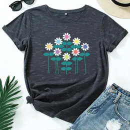Kadın Tişörtleri Kadın Tops 2023 Çiçek Baskı Kadınlar Artı Boyut 5xl Pamuk Kısa Kollu Tshirt Yaz Grafik Tees Estetik Giysiler