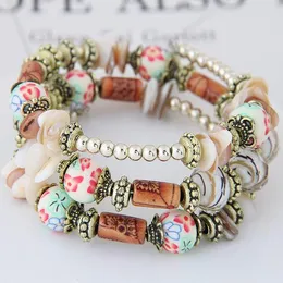 Strand Bohemian Style Colorful Multilayer Gem Glaze Fimo Pärlor armband armband Kvinna strand armband smycken pulseras mujer pärlor pärlor