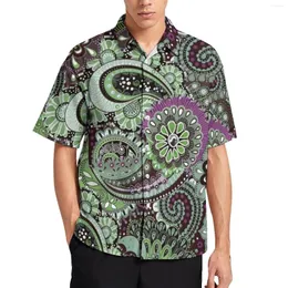 Mäns avslappnade skjortor retro bohemiska tryck lös skjorta man semester paisley blommig hawaiian design kort ärm trendig överdimensionerade blusar