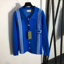 Kurtki damskie projektant Trendy Lapel Sweet Sweter Osobowość Stripe Haft Knit Cardigan Coats 2 Colours Brand Tops Ku4i