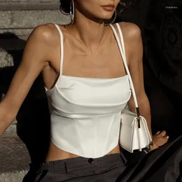 Women's Tanks Women's Y2k Clothes Sexy Elegant Corset Tie Solid Color Open Back Satin Camisole Cropped Tops Summer 2023