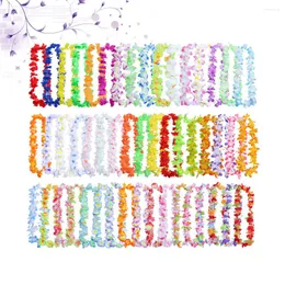 Dekorativa blommor Party Hawaiian Flower Garland Tropical Leis Halsband Dekorationer Luau Tillbehör gynnar blommig turistdekor