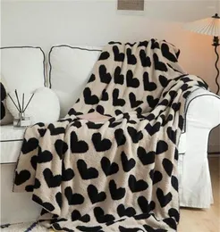 Blankets Nordic Love Heart Half Fleece Plush Blanket Thick Winter Warm Throw Sofa Bed Sleep TV Cover Bedspread Gift Drop