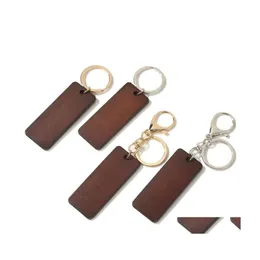 Party Favor Creative Wood Keychain Round Rec Shape Wood Blank Key Chains Diy Rings Gifts Drop Delivery Home Garden Festive Supplies Dhltu
