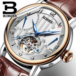 Нарученные часы подлинный роскошный бренд Binger Men Men Automatic Mechanical Self-Wind Sapphire Watch Calendar