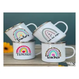 Muggar Rainbow Teacher Printed Enamel Mug Creative Retro Coffee Water Cups Drink Dessert Milk Cup Handle Drinkware Gifts 220 Drop Deli Dhjyf