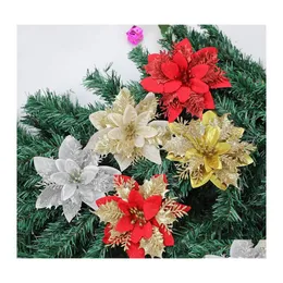 Weihnachtsdekorationen Big Poinsettia Glitter Blume Baum Hängende Weihnachtsfeier Dekoration Simation Garland Drop Lieferung Hausgarten Fe Dhqa4