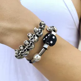 Urok bransolety sindlan 2pcs punkowy kostka srebrna szkielet bransoletka nadgarstka dla mężczyzn Kpop Rope łańcuch przyjaciół mody biżuterii prezenty pulsera ho ho