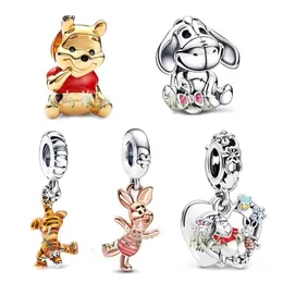 Se adapta a Pandora Pulseras originales 20pcs Charmas de plata Beads Bear Tiger Rabbit Dog Flying Carpet Charms Bead para mujeres Joyería de collar europeo de bricolaje
