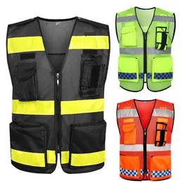 Colete de segurança refletiva industrial Black Safety Vest Workwearwear Construção reflexiva com listras reflexivas