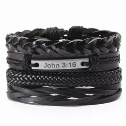 Charm 팔찌 믿음 John 3:16 팔찌 WWJD 펑크 4 PC/세트 빈티지 블랙 성경 가죽 남성 여성 독특한 보석